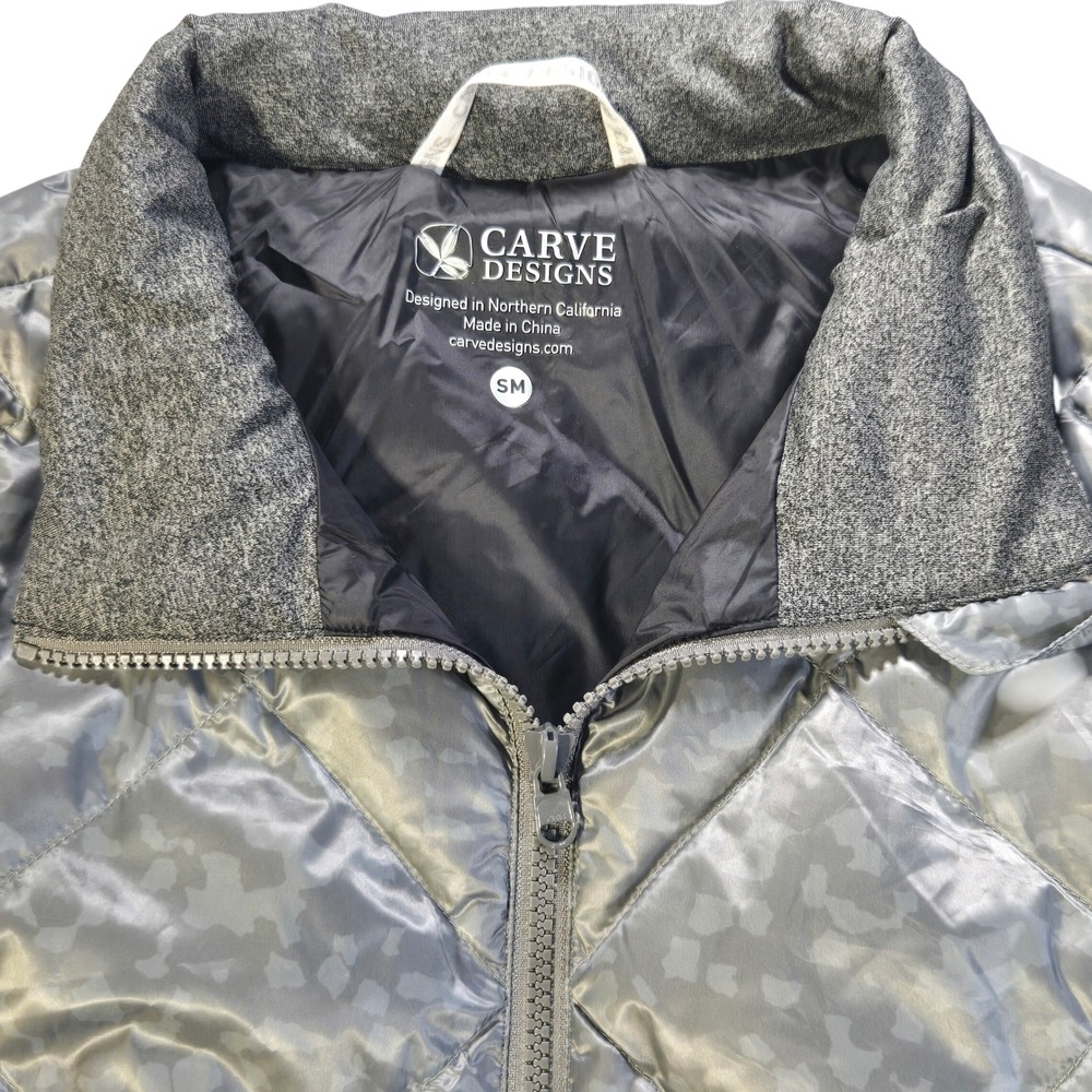 Carve Designs Womens Olive Green Quilted Puffer‎ Jacket Knit Panels SM